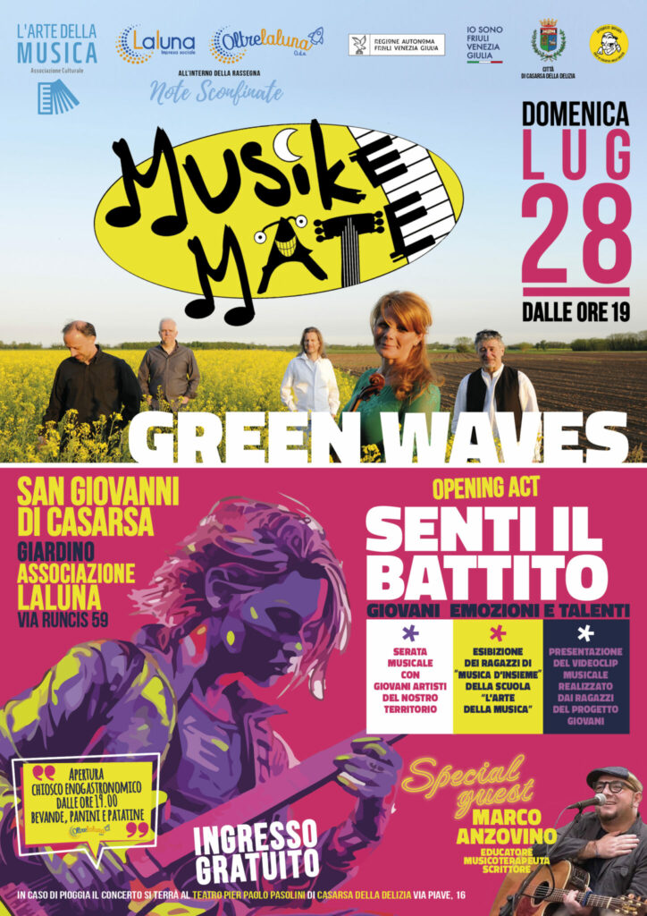 LocaA3 Musikemate OK 724x1024 - MUSIKEMATE 2024: IL 28 LUGLIO GRANDE SERATA DI MUSICA CON LALUNA, I GIOVANI DEL TERRITORIO, NOTE SCONFINATE E IL FOLK IRLANDESE DEI GREEN WAVES